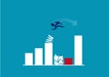 Businessman jump spring across the growing bar chart. vector illustrator.