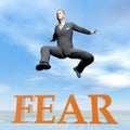 Businessman jumping upon fear word - 3D render