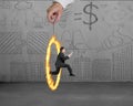 Businessman jumping through fire circle hand holding with doodle Royalty Free Stock Photo