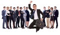 Businessman jumping in front of his team Royalty Free Stock Photo