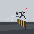 Businessman jumping on the obstacle. Survive and success overcoming obstacles in business or career concept