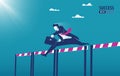 Businessman jumping from obstacles to success. Achievement background vector illustrations