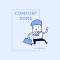 Businessman jumping out of the comfort zone to success. Cartoon character thin line style vector. Royalty Free Stock Photo