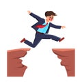 Businessman Jumping Over Abyss Challenge Vector Illustration Royalty Free Stock Photo