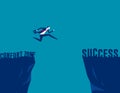 Businessman jumping over cliff in the concept. Business vector illustration