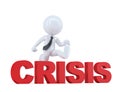 Businessman jumping over 'crisis' sign. . Contains clipping path
