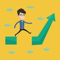 Businessman jumping over gap on arrow going up. Royalty Free Stock Photo