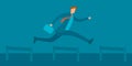Businessman jumping over hurdles concept