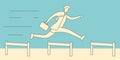 Businessman jumping over hurdles vector illustration