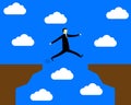 Businessman jumping over the precipice