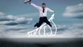 Businessman jumping over success graphic
