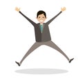 Businessman jumping for success worker. Emotions from victory. Man winner. Character vector flat illustration people.