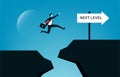 Businessman jumping to another cliff to achieve higher level. Better achievement in business and career path concept, vector