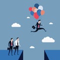 Businessman jumping to the blue sky with balloons. Business concept illustration vector Royalty Free Stock Photo