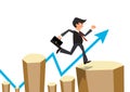 Businessman jumps the obstacle with arrow graph