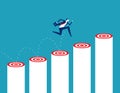 Businessman jumps up target step. Achievement the goal