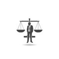 Businessman and justice scale icon with shadow