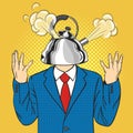 Businessman with the kettle instead of a head with a steam pulled out from the lid