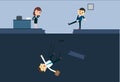 Businessman kick a employee to abyss of office