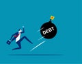Businessman kicking a giant debt away. Concept business vector, Debt, Challenge, Risk