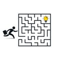 Businessman in labyrinth search idea light bulb, vector concept Royalty Free Stock Photo