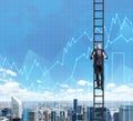 A businessman in a ladder is climbing up to the success in his career in finance. Royalty Free Stock Photo