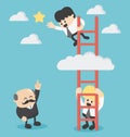 Businessman on a ladder grab the star