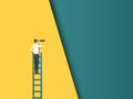Businessman on a ladder looking through telescope vector concept. Symbol of future, career development and progress