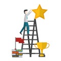 businessman on top ladder star trophy books