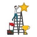 businessman on top ladder star trophy books