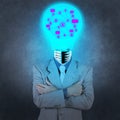 Businessman with lamp-head as social network concept Royalty Free Stock Photo
