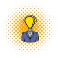 Businessman with lamp-head icon, comics style Royalty Free Stock Photo
