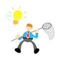 businessman worker with pointing to the light bulb cartoon doodle. Idea concept flat design vector illustration Royalty Free Stock Photo