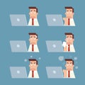 Businessman on laptop in different emotions Royalty Free Stock Photo