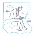 Businessman with a laptop - line design style illustration