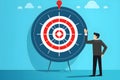 Businessman with large dart board dart target circle target business goal concept blue.background,vector, by Generative AI