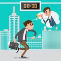 Businessman Late for Work. Angry Boss Screaming in Megaphone