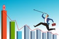 Businessman leader holding arrow running on business graph to the target to win in business strategy