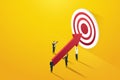 Businessman leaders pointing to goals Lead businessmen holding large arrows at target for success