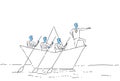 Businessman Leading Business People Team Swim In Paper Boat Teamwork Leadership Concept