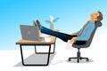 Businessman leaned back in chair, Tired Sleeping Businessman at Work. Office Worker at his Workplace. Vector