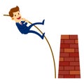 Businessman Leaping Through Obstacle Wall