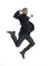 Businessman leaps in air