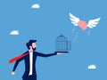 Businessman let the brain fly out of the cage. Liberation of ideas and freedom Royalty Free Stock Photo