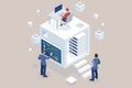 A businessman leveraging global network connectivity for social networking, customer data analytics, and the seamless