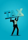 Businessman lifting a big block font with the word tax