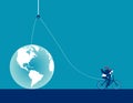 Businessman lifting globe on pulley rope. Concept business vector illustration, Working, Leader Royalty Free Stock Photo