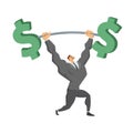 Businessman Lifting Up Barbell with Dollar Sign. Business character, symbol of success and self-confidence. Concept Royalty Free Stock Photo