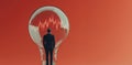 Businessman in light bulb, concept of innovation and ideas on red background Royalty Free Stock Photo