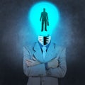 Businessman light bulb head choosing people